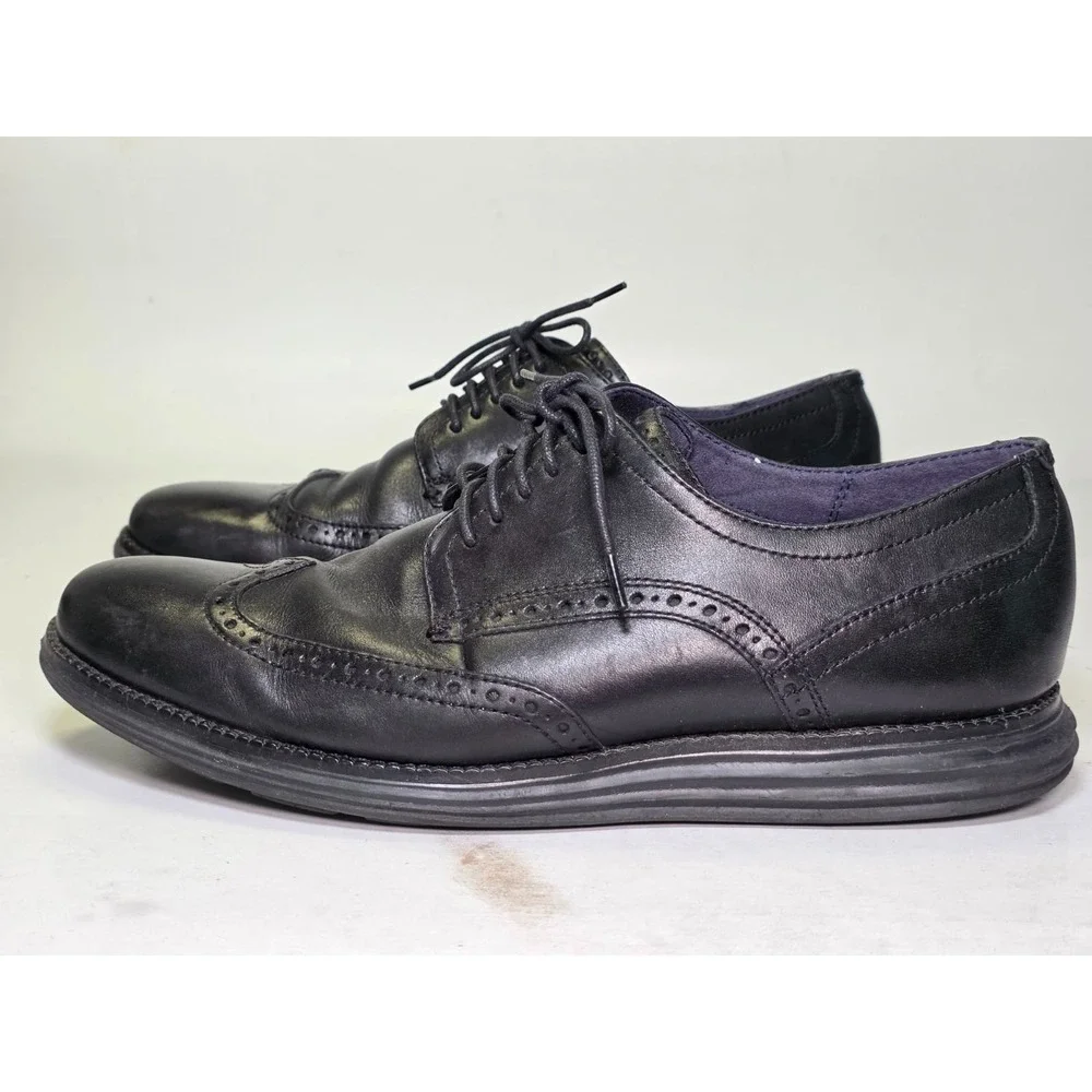 Cole Haan Original Grand Mens Size 10.5 Black Leather Wingtip Oxford Dress Shoes